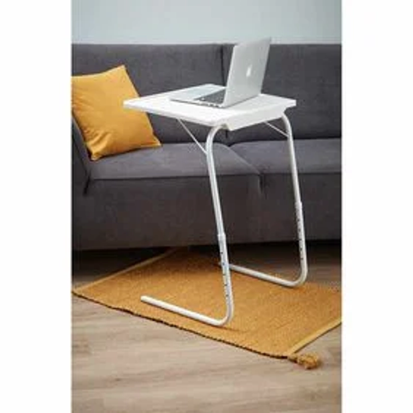 Table d'appoint réglable pliable métal blanc