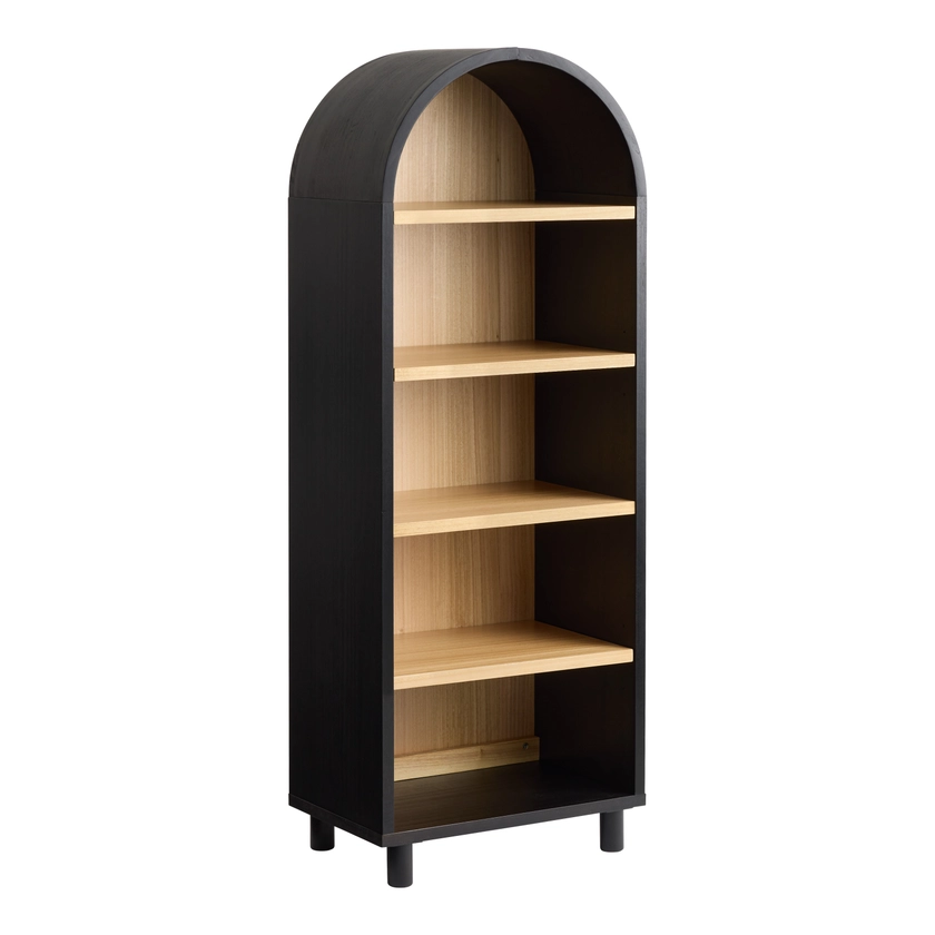 Callum Natural and Charcoal Black Wood Arch Bookshelf - World Market