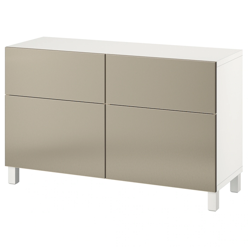BESTÅ combi rangement portes/tiroirs, blanc/Riksviken/Stubbarp effet bronze clair, 120x42x74 cm - IKEA