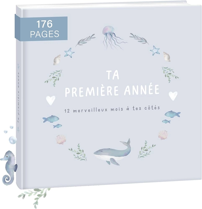 Livre naissance bébé mintkind® "Ma première année" baleine | Livre de naissance personnalisé | Cadeau nouveau-né pour fille et garçon | Journal de naissance à partir de 0 mois | Album de naissance