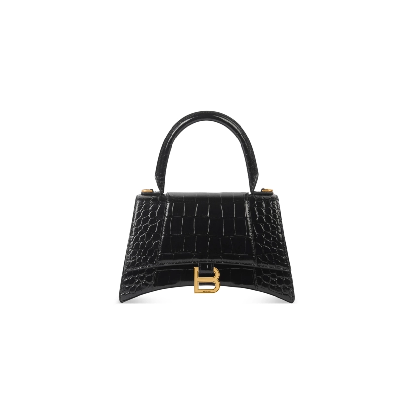 Women's Hourglass Small Handbag Crocodile Embossed in Black