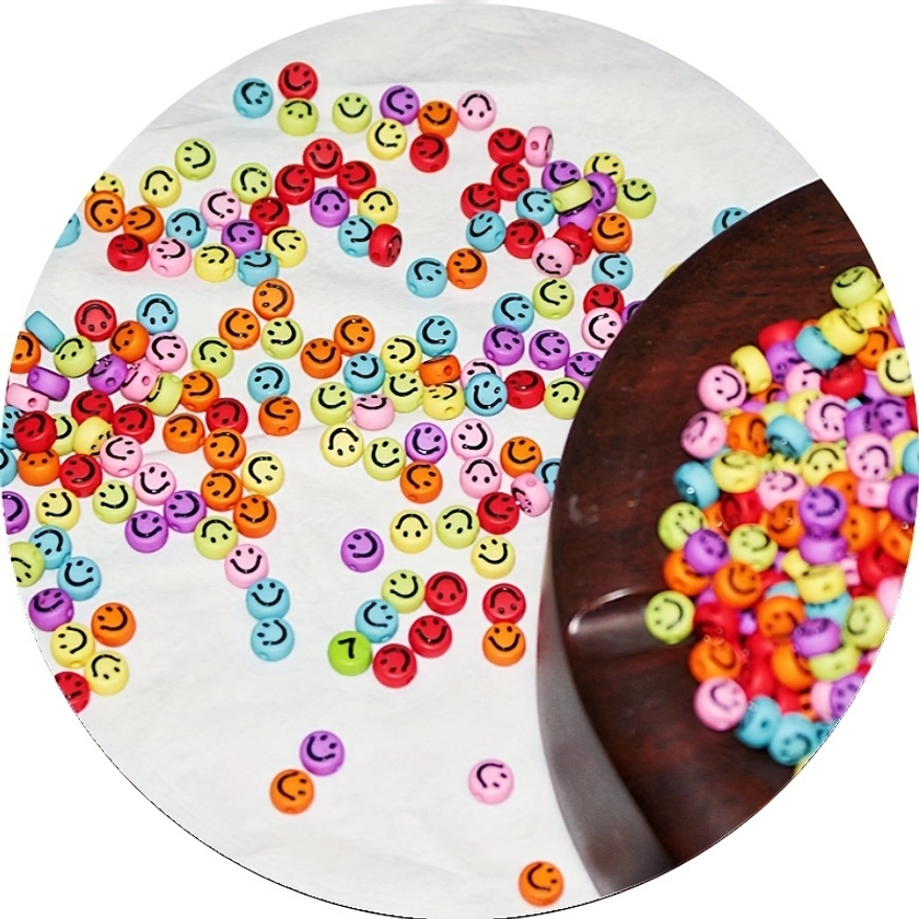 400pcs 7x4mm Colorful Smiling Face Spacer Beads For Jewelry Making Diy Friendship Bracelet Necklace Hand-Beaded Accessories