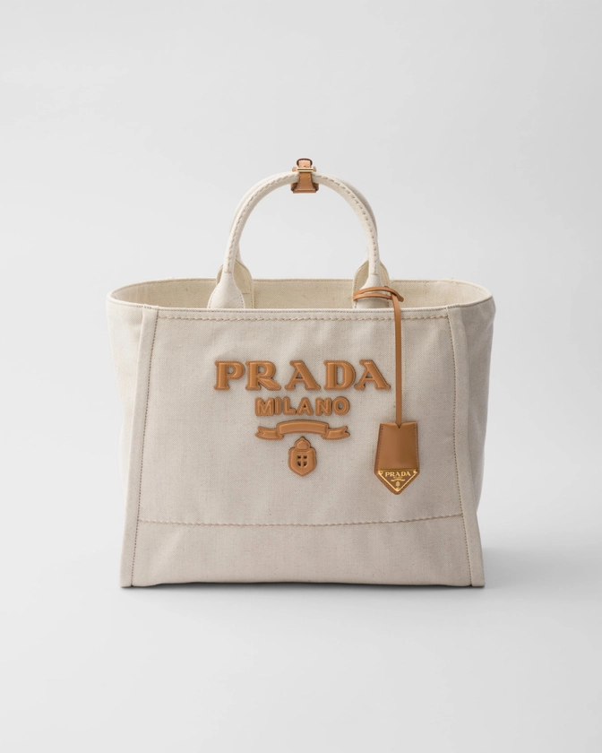 Natural Large Linen Blend Tote Bag | PRADA