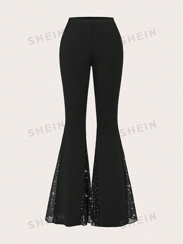 SHEIN Sweetro Women's Fashionable Contrast Mesh Flare Pants