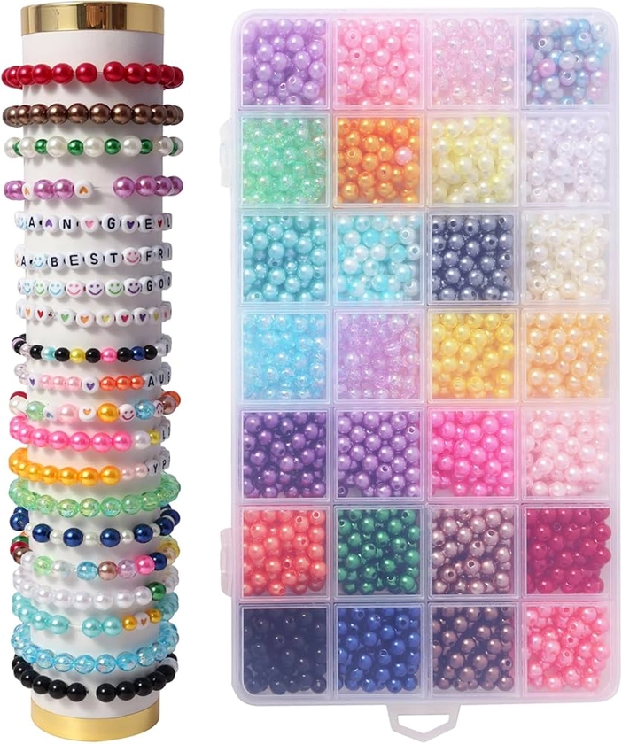 SUMLIVING Pearl Beads for Jewelry Making,28 Colores 1680 Pieces Plastic Round Glass Pearls for DIY Crafts Bracelet Necklace