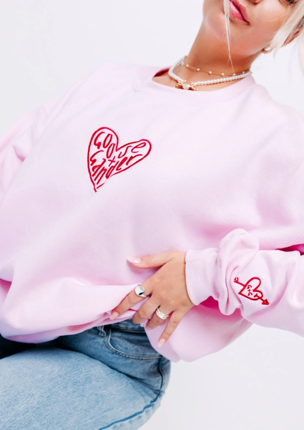 Unisex Baby Pink Heart Club Embroidered Sweatshirt Goose and Gander