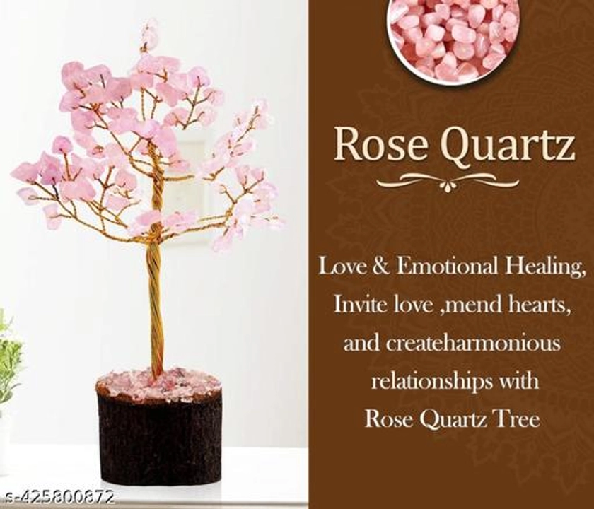 Rose Quartz 100 Beads Large Crystal Tree | Bonsai Tree for Home and Office | Helps to Promote Luck, Abundance and Prosperity | Money Tree for Good Fortune and Self Growth (Golden)