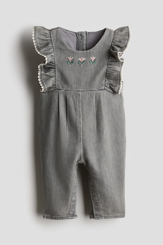 Combinaison volantée - Encolure ronde - Sans manches - Gris denim/fleurs - ENFANT | H&M FR