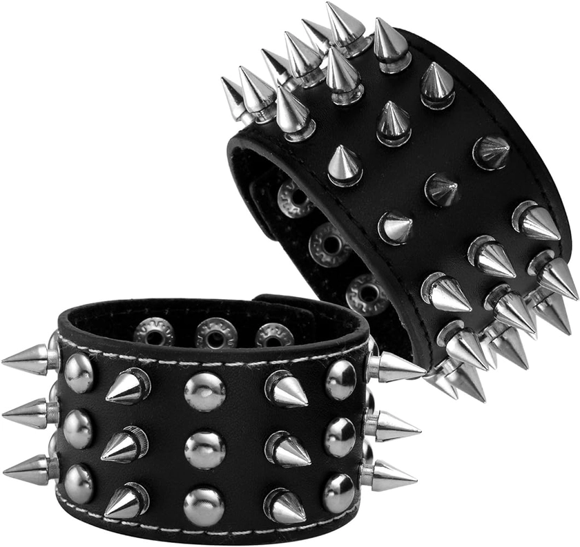 Amazon.com: MILAKOO Punk Spiked Bracelet for Men Goth Black Leather Wristband with Studded Rivets Cuff Bangle: Clothing, Shoes & Jewelry