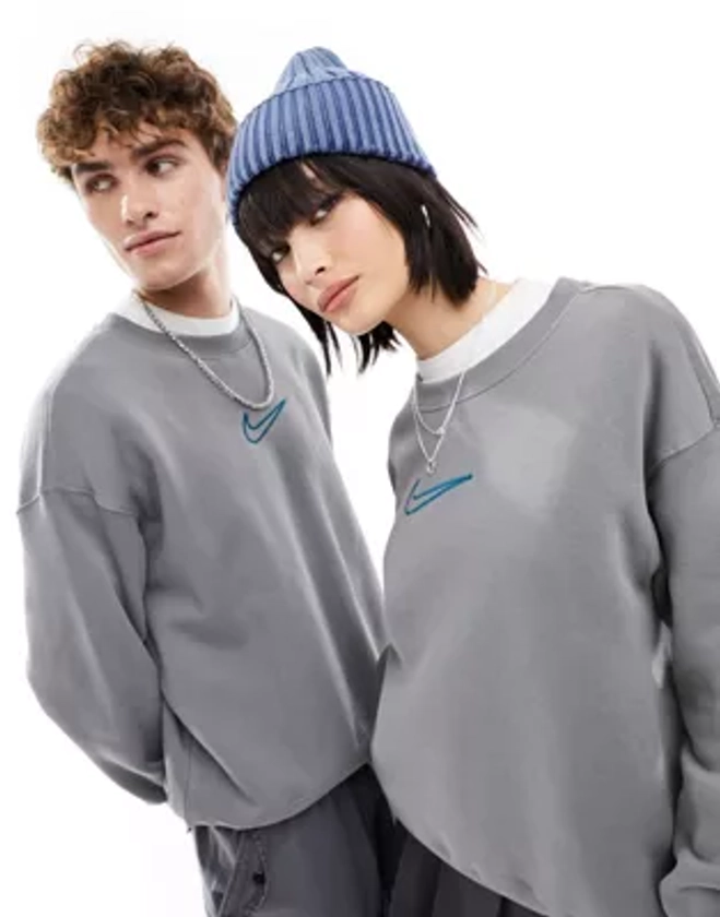 Nike Midi Swoosh unisex sweatshirt in dark grey | ASOS