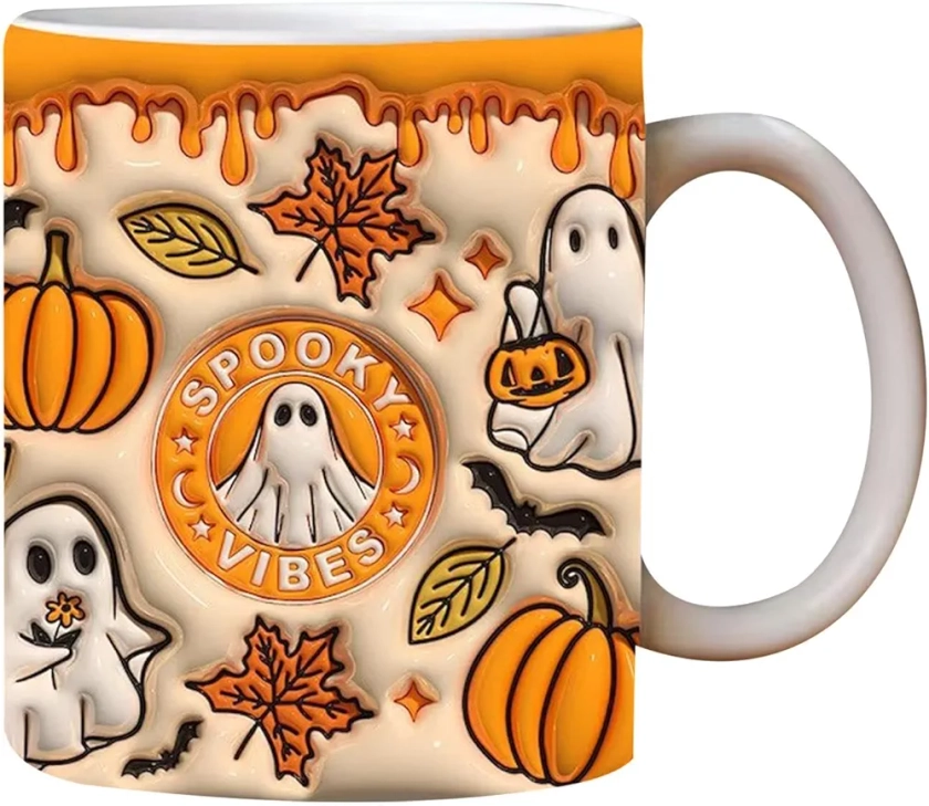 Tasse en céramique d'Halloween, tasse à café d'Halloween, tasse à café de citrouille d'Halloween avec fantôme, gobelet d'Halloween pour bonbons ou friandises pour eau, whisky, bière, vin, soupe