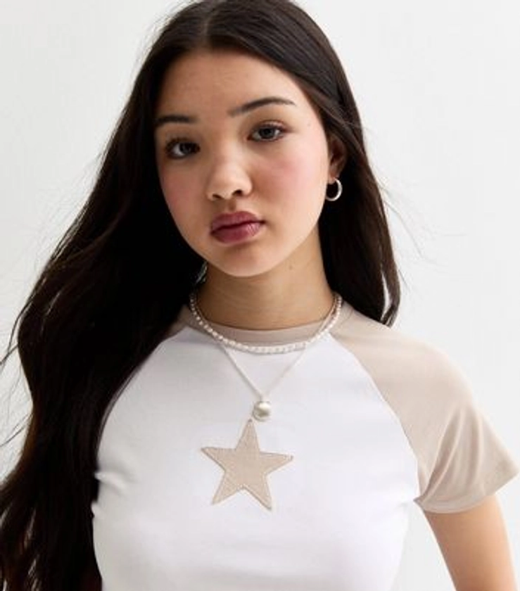 Girls Stone Appliqué Star Raglan Sleeve T-Shirt
