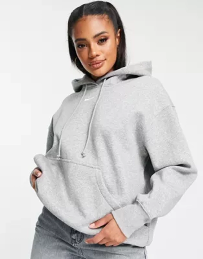 Nike mini swoosh oversized pullover hoodie in grey and sail | ASOS