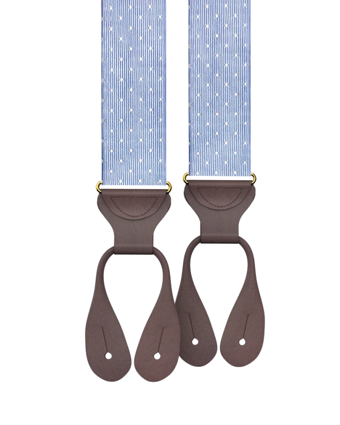 Dalton Polka Dot Silk Suspenders - Light Blue