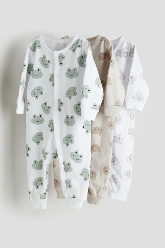 3-pack cotton pyjamas - Round neck - Long sleeve - White/Frogs - Kids | H&M GB