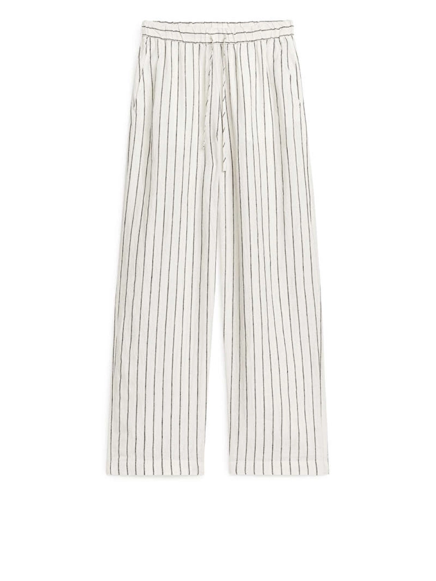 Pantalon en lin avec cordon de serrage - Blanc cassé/noir - Trousers - ARKET FR