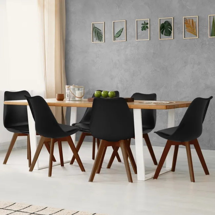 Lot de 6 chaises scandinaves SARA noires pieds foncés pour salle à manger | Leroy Merlin