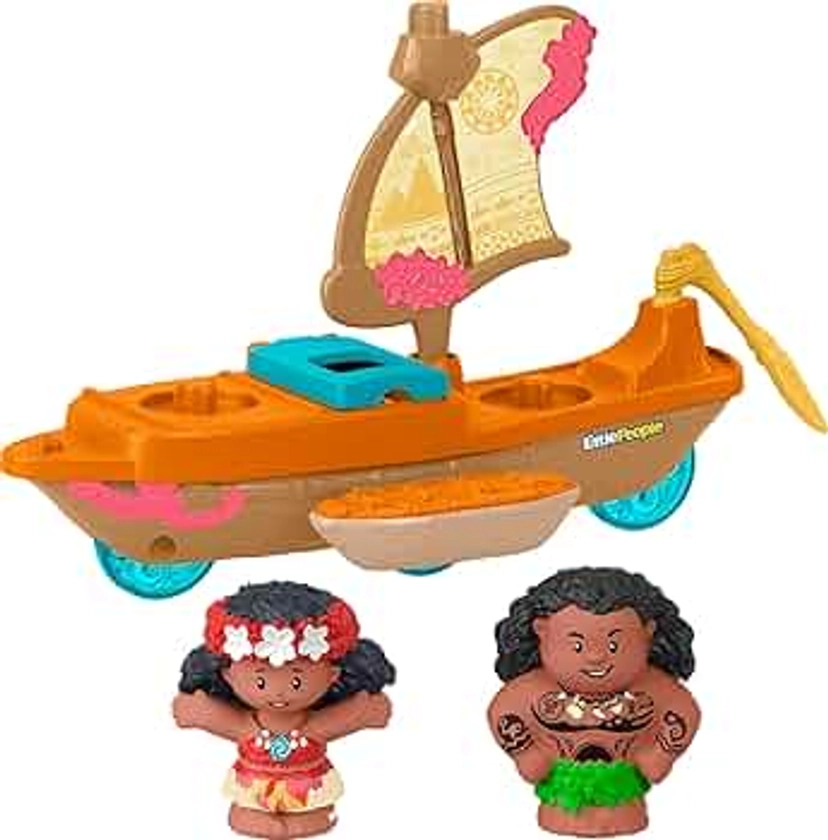 Fisher-Price Little People Toddler Toy Disney Princess Moana & Maui’s Canoe Sail Boat with Figures for Pretend Play Ages 18+ Months 