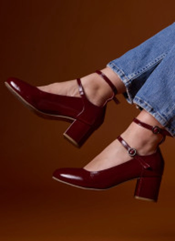 Rouen Patent Leather Mary Jane Shoes - Burgundy