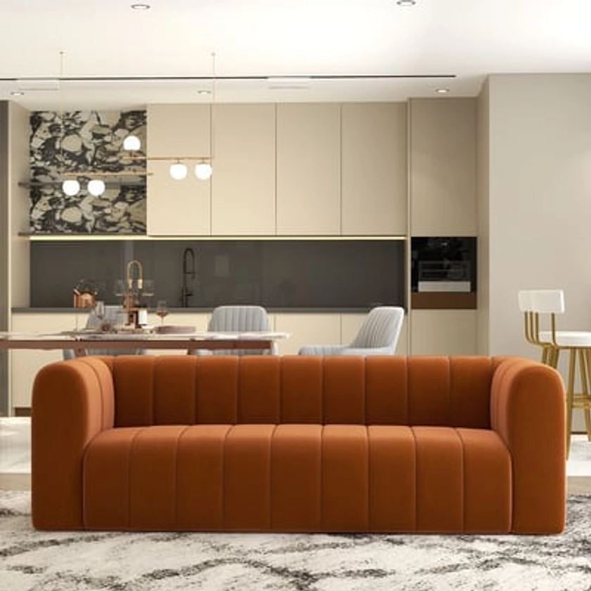 Free Shipping on 87.8" Modern Velvet Upholstered Sofa 3-Seater Sofa Luxury Sofa Solid Wood Frame｜Homary 