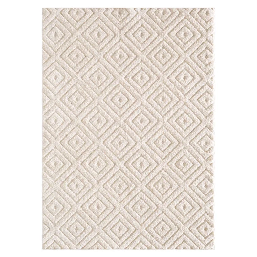 (D456) Ronin Ivory Tufted Non-Slip Area Rug, 3x5