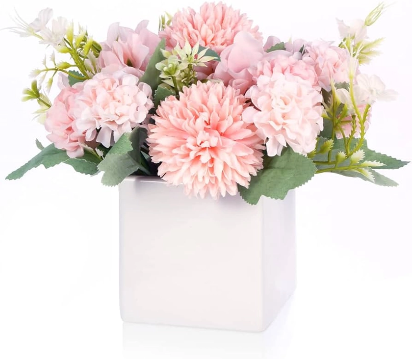 Amazon.com: Gioyonil Fake Flowers with Ceramic Vase, Pink Faux Hydrangea Peony Artificial Flowers Arrangements in Vase Decoration for Dining Table Centerpiece Home Office Decor Party Wedding : Home & Kitchen