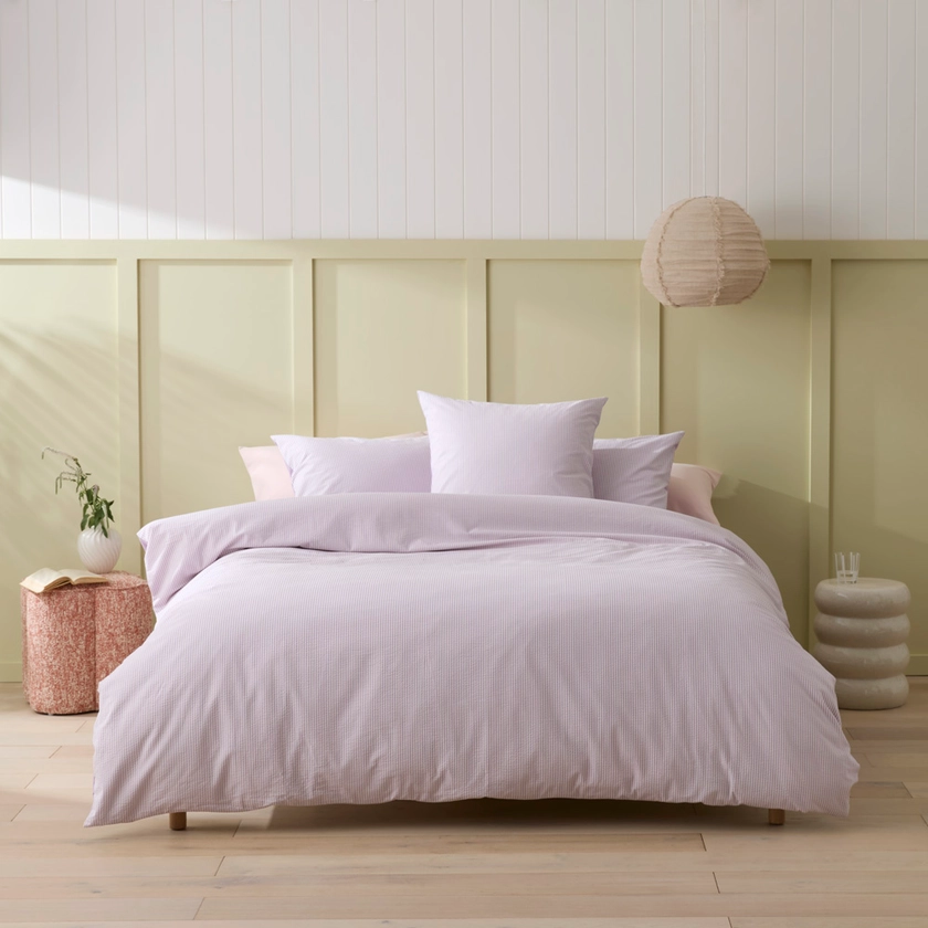 Talia Stripe Lilac Quilt Cover Set + Separates | Adairs