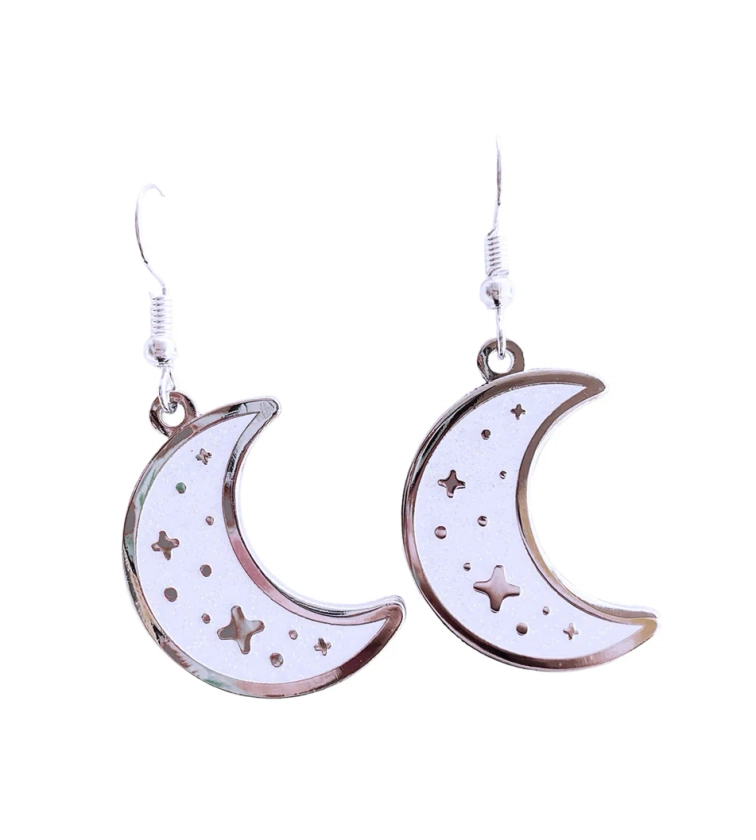 Sparkly Moon Enamel Earrings