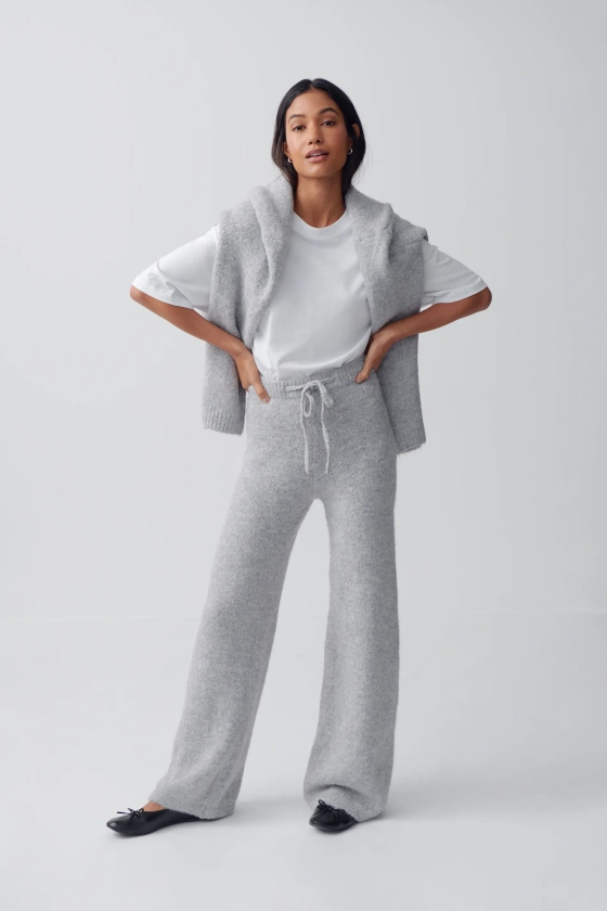 Knitted trousers - Grå - Dam - Gina Tricot