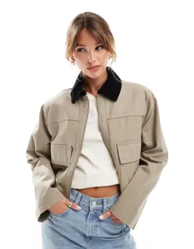 ASOS DESIGN - Veste courte en toile avec poche - Taupe | ASOS