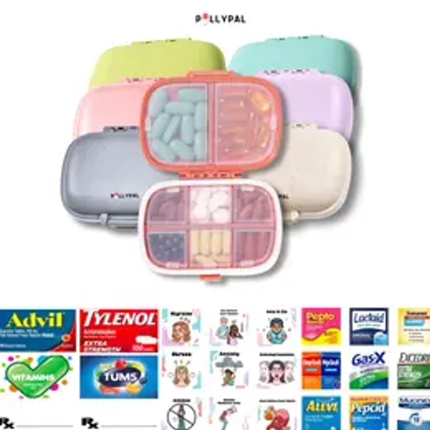 PillyPal V2, 4 Sticker Sheets, 8 Compartments, Portable Durable Pill Case, Vitamins, Medicine Pill Organizer, Healthcare Aid, Travel Medicine Organizer