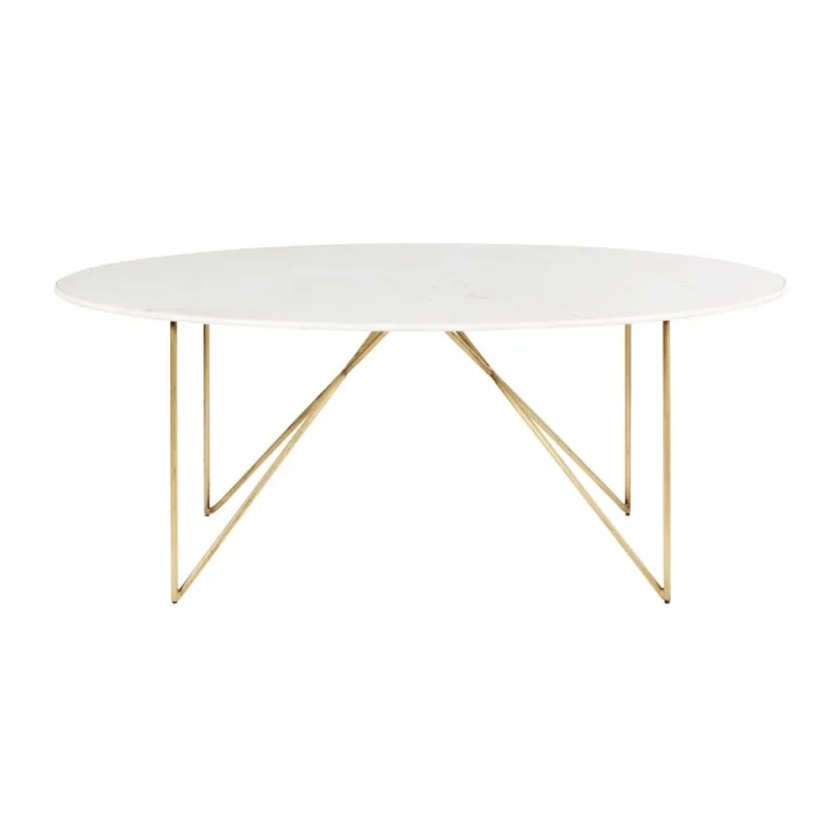 Table à manger 4/6 personnes en marbre reconstitué blanc et fer doré L200 Izmir | Maisons du Monde