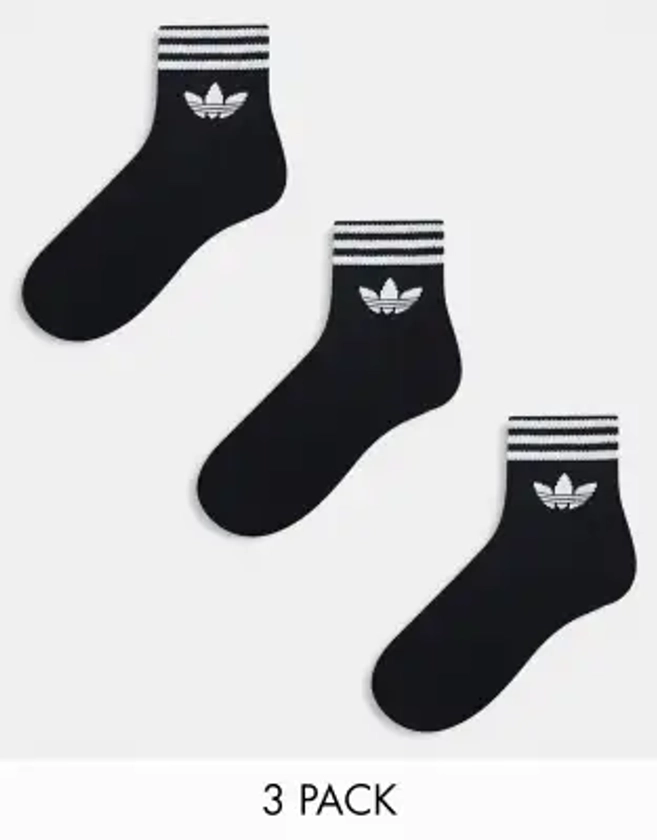 adidas Originals adicolor Trefoil 3 pack ankle socks in black