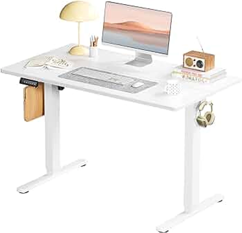 SMUG Standing Desk, Adjustable Height Electric Sit Stand Up Down Computer Table, 40x24 Inch Ergonomic Rising Desks for Work Office Home, Modern Lift Motorized Gaming Desktop Workstation, White