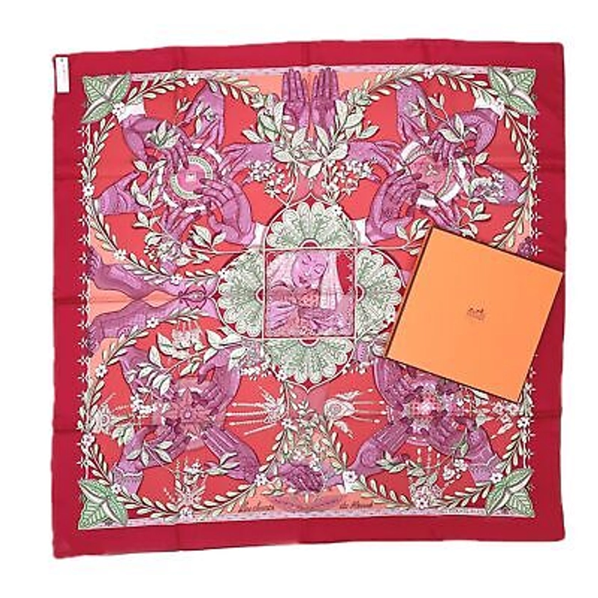 Hermes Carres90 Scarf Les Chants Du Henne Henna Song Red S _58853 | eBay