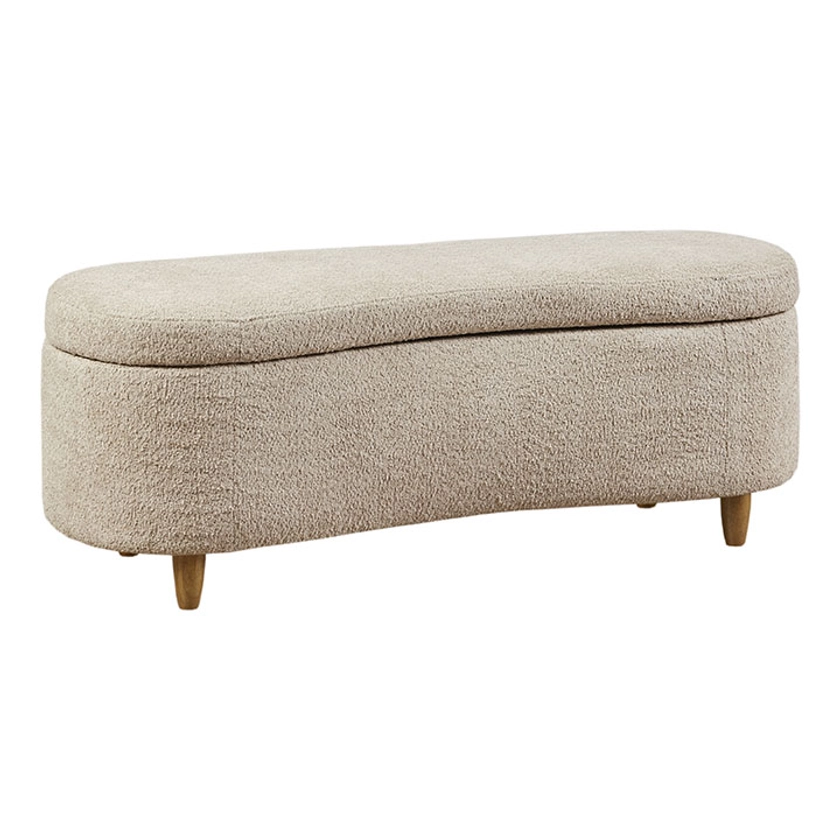 Belize Cream Boucle Curved Upholstered Storage Bench - World Market