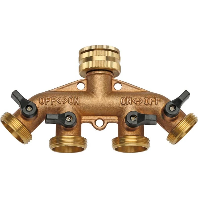 4 Way Brass Tap Adaptor | Fits Standard Taps, Stout Brass Design