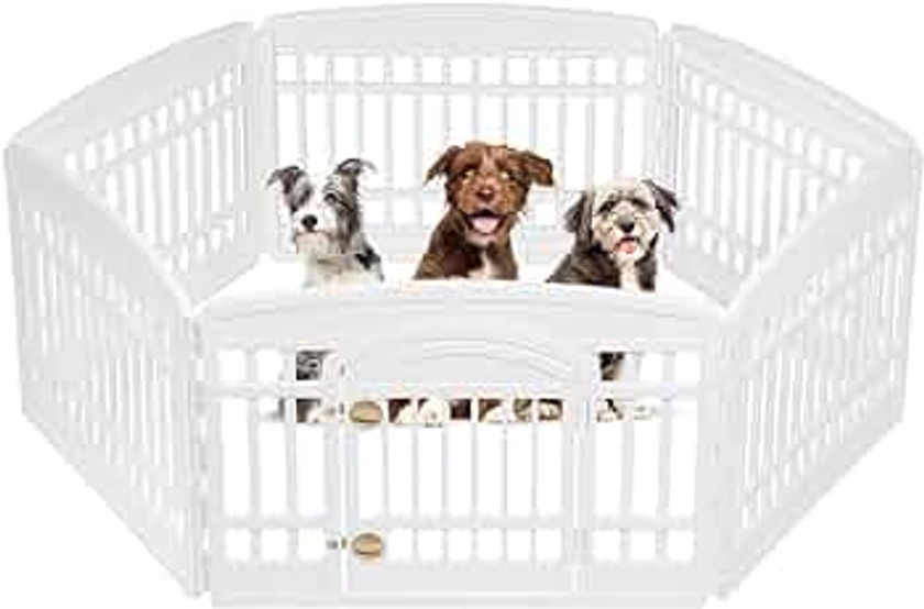 IRIS USA 24" Exercise 6-Panel Pet Playpen with Door, Dog Cat Playpen For Puppy Small Dogs Keep Pets Secure Easy Assemble Easy Storing Customizable Non-Skid Rubber Feet, White