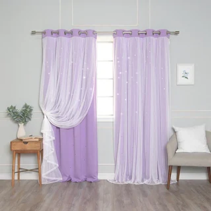 Aurora Home Star Punch Tulle Overlay Blackout Curtain Panel Pair