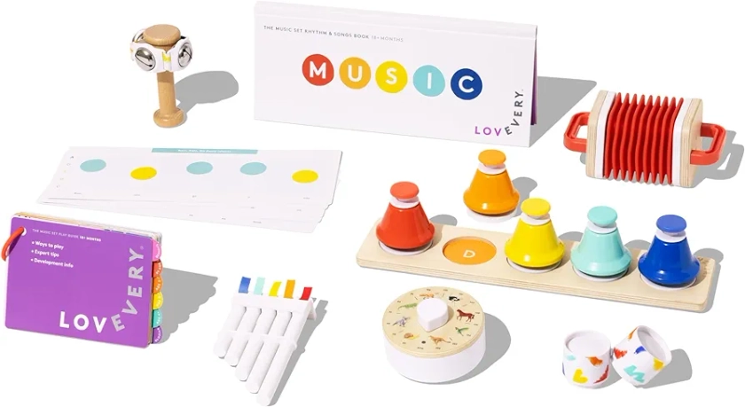 Lovevery | The Music Set | 6 Musical Instruments and Rhythm & Songs Book, Preschool Education and Montessori Early Learning Musical Toy, Ages 18 Months to 4+ Years