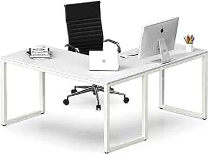 SHW Home Office 55-Inch Large L Shaped Corner Desk, 24" Deep, White