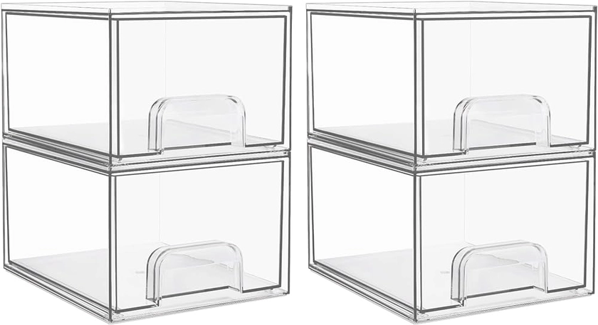 Vtopmart Lot de 4 tiroirs de rangement empilables en acrylique pour salle de bain,Bacs de rangement en plastique transparent pour coiffeuse, garde-manger, organisation et rangement de la maison