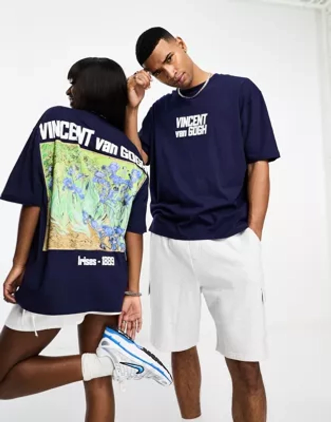 ASOS DESIGN - T-shirt oversize unisexe avec imprimé Vincent Van Gogh sous licence - Bleu marine