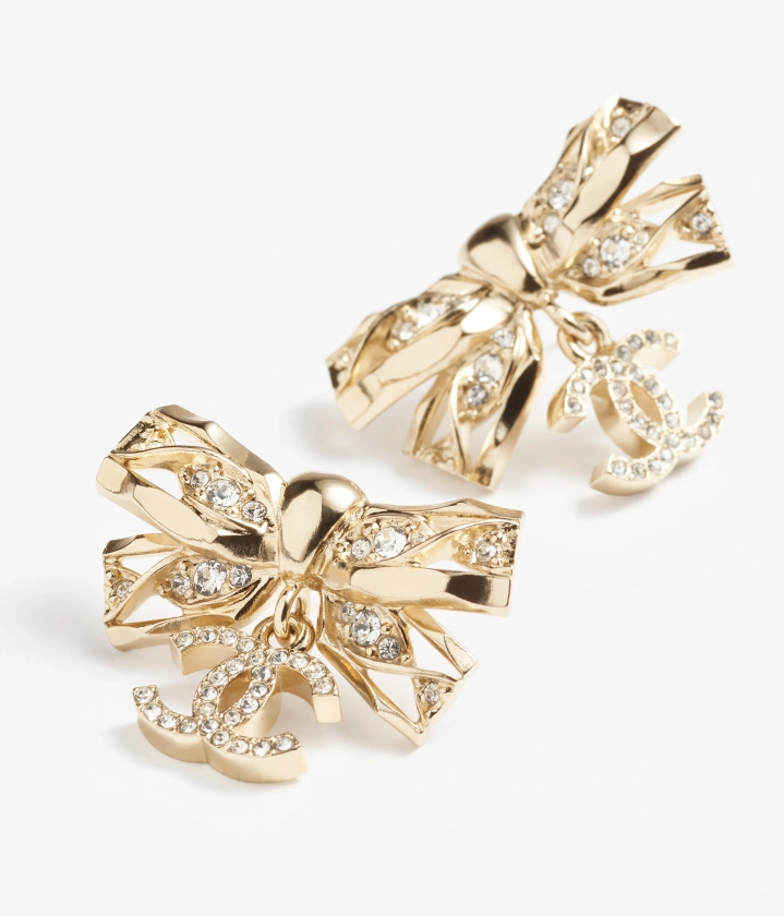 Boucles d'oreilles pendantes - Métal & strass, doré & cristal — Mode | CHANEL