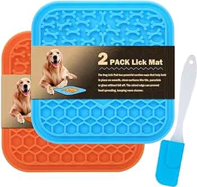 Lick Mat for Dogs Slow Feeder Licking Mat Anxiety Relief Lick Pad with Suction Cups for Peanut Butter Food Treats Yogurt, Pets Bathing Grooming Training Calming Mat - 2 Pack