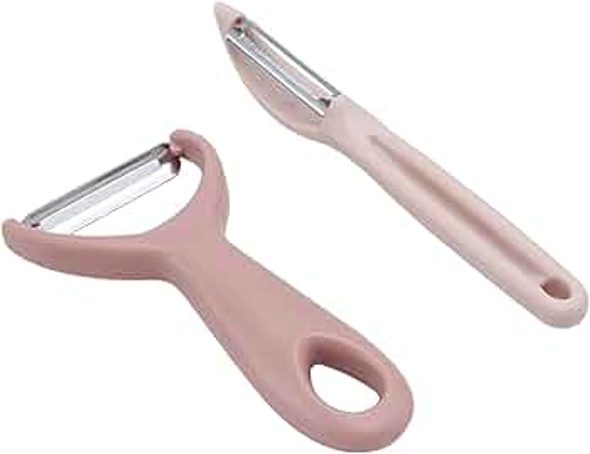 Social Chef 2-Piece Vegetable Peeler Set- Set of 2 Stainless Steel Blade Vegetable Peelers Set - Y Peeler and Swivel Peeler for Peeling Potatoes, Vegetables and Fruits (Pink)