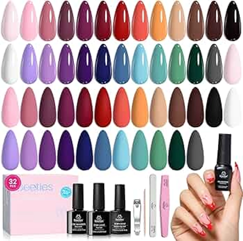 beetles Gel Polish 25 Colors Fall Gel Nail Polish Set Pink Gel Nail Kit Red Nude Brown Purple Burgundy Nail Art with 3Pcs Base Top Coat Urban Rhythm Collection DIY Salon Manicure Kit Gift for Women