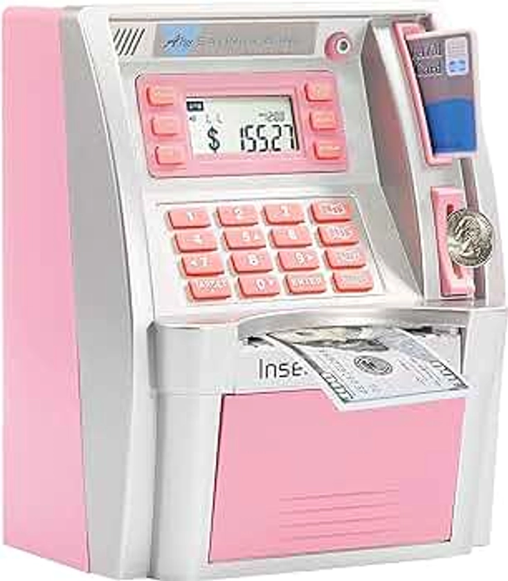 2024 Upgraded ATM Piggy Bank for Real Money for Kids Adults,Toy Money Bank with Card,Password,Coin Recognition,Bill Feeder,Balance Calculator,Electronic Money Safe Coin Box,Hot Gift for Boys Girls