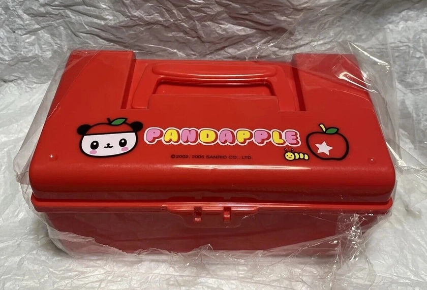 Vintage 2005 Sanrio Pandapple Red Plastic Box School Trinkets Bows Toys (read) A