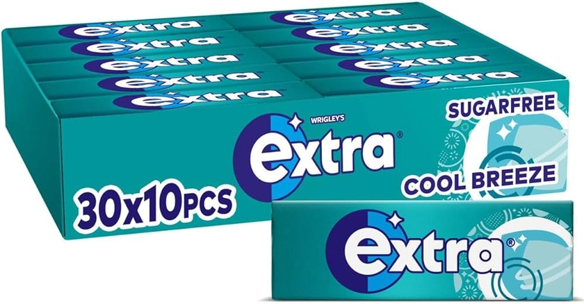 Extra Cool Breeze Mint Flavour Xylitol Sugarfree Chewing Gum Bulk Box, 30 Packs of 10 Pieces (300 Pieces)